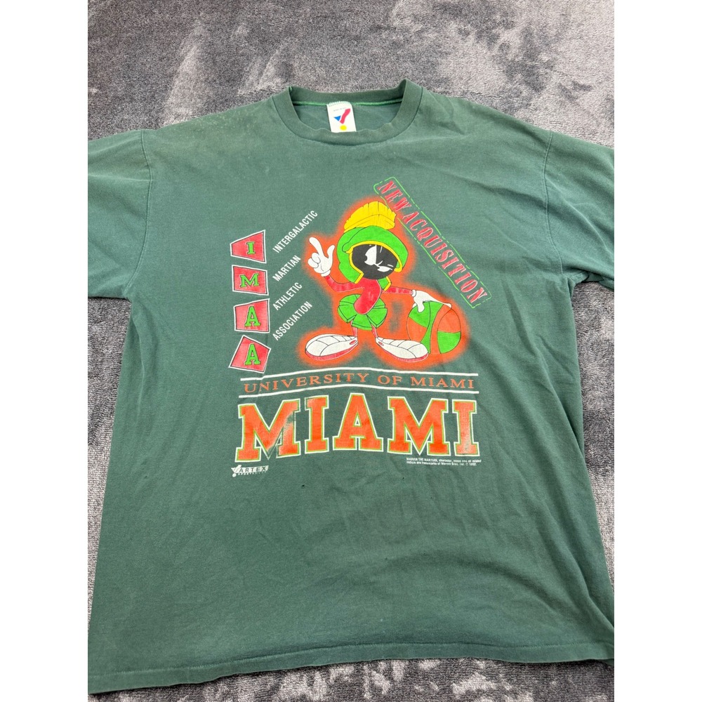 Vintage 1992 University of Miami Marvin the Martian T-Shirt Artex‎ Green Large